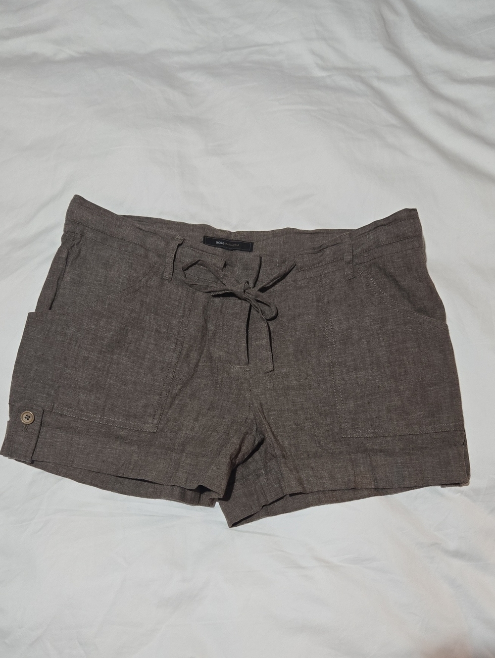 BCBGMaxAzria Brown Drawstring Linen-Blend Shorts